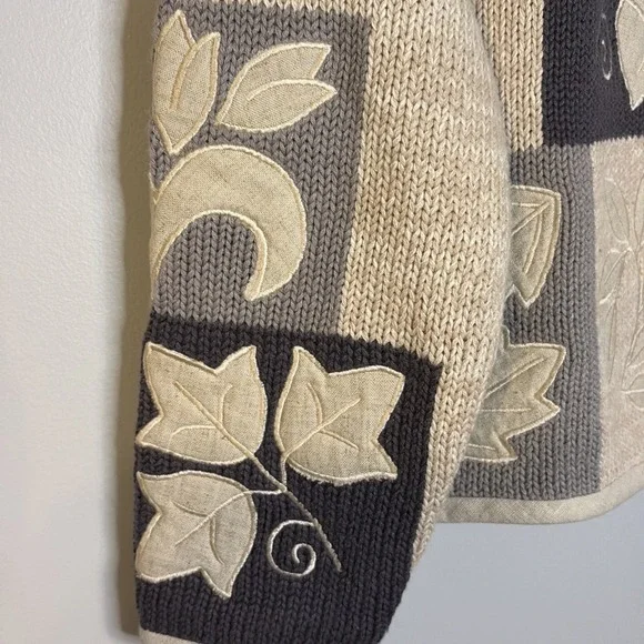 VTG Orvis Women's Patchwork Leaf Knit Grandma Sweater Button Front Cottagecore S - Picture 7 of 16